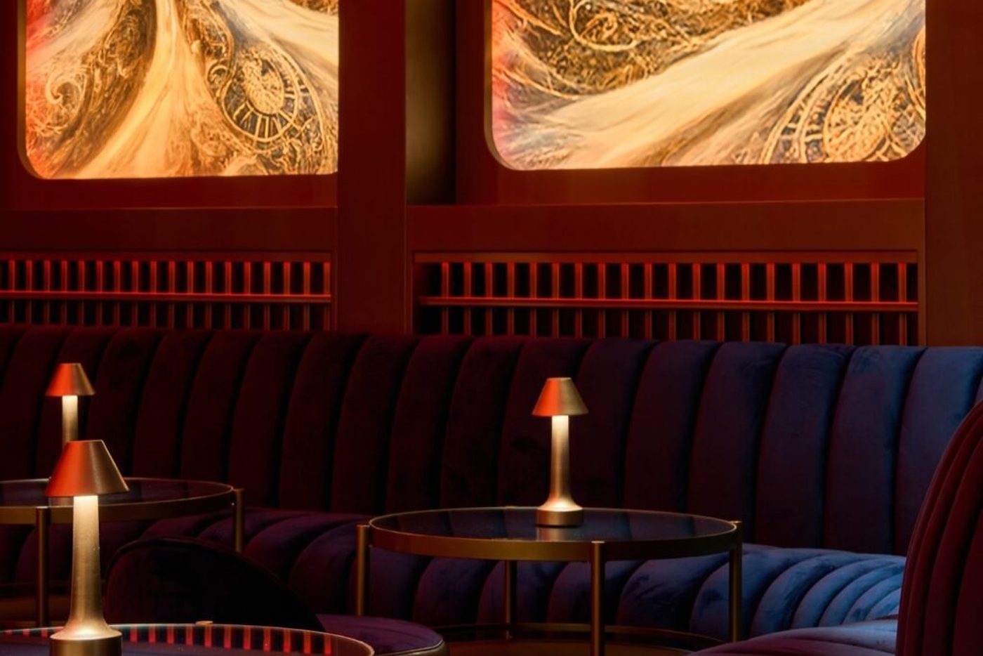 The Voyage room — booths under the steampunk windows